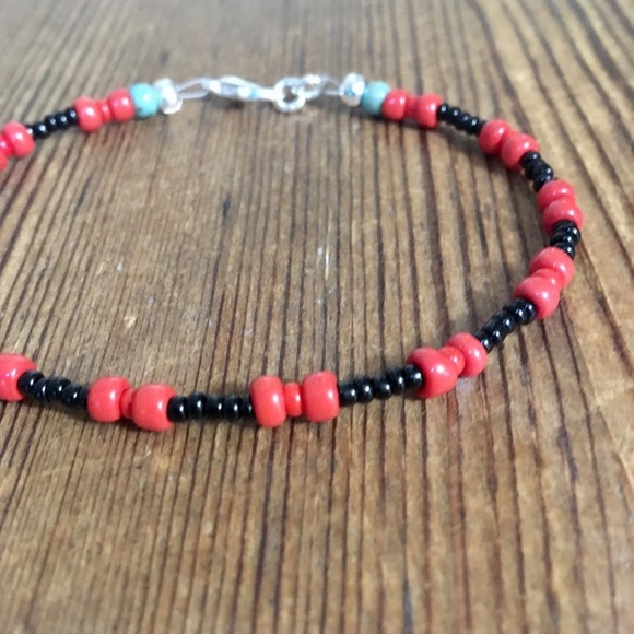 Men's Beach Boho Bracelet,  Black and Red,  Silver Tone,  Men's Bracelet - Picture 3 of 5
